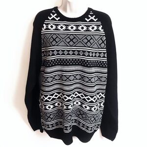 🆕 Carbon aztec striped crew neck sweater XXL black white pullover plus size